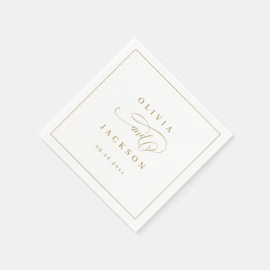 金ゴールドシンプルエレガントロマン結婚ト脚本 スタンダードカクテルナプキン (角)