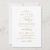 金ゴールドシンプルエレガントロマン結婚ト脚本 招待状 (正面)