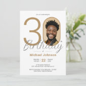 金ゴールドシンプルエレガント写真30歳の誕生日パーティー 招待状 (スタンド正面)