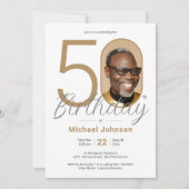 金ゴールドシンプルエレガント写真50th誕生日パーティー 招待状 (正面)