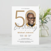 金ゴールドシンプルエレガント写真50th誕生日パーティー 招待状 (スタンド正面)