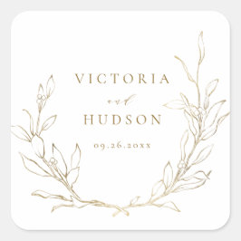 金ゴールドシンプルエレガント植物性リース結婚ズ スクエアシール