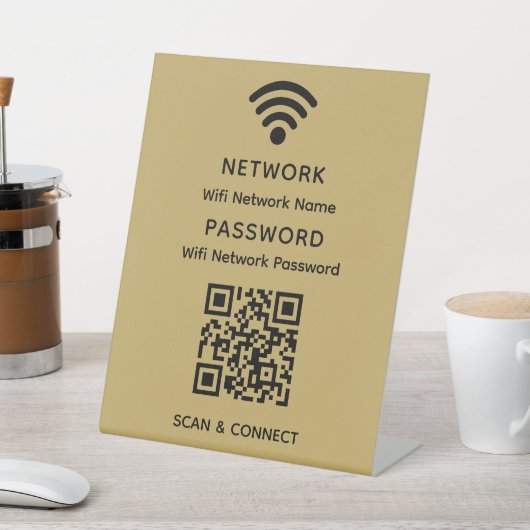 金ゴールドシンプルエレガントWifi QRコードネットワークパスワード 台座サイン (インサイチュ)