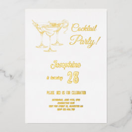 金ゴールドシンプルカクテルバースデーパーティー 箔招待状