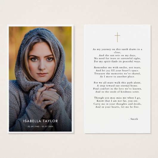 金ゴールドシンプルカトリック写真葬儀祈りの言葉カード (正面&裏面)