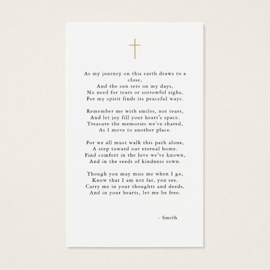 金ゴールドシンプルカトリック写真葬儀祈りの言葉カード (裏面)