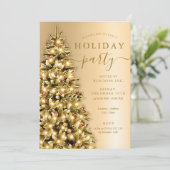 金ゴールドシンプルクリスマスツリー会社ホリデーパーティー 招待状 (スタンド正面)