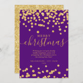 金ゴールドシンプルクリスマスホリデーズグリッターパープル シーズンカード (正面/裏面)