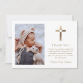 金ゴールドシンプルクロスとハート写真バプテスマ サンキューカード (正面)