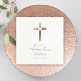 金ゴールドシンプルクロスとハート洗礼 スタンダードカクテルナプキン