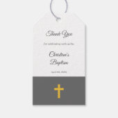 金ゴールドシンプルクロスバプテスマを持つ黒ありがとう ギフトタグ (正面)
