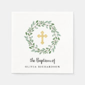 金ゴールドシンプルクロスバプテスマ付き水彩緑地 スタンダードカクテルナプキン (正面)