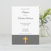 金ゴールドシンプルクロスバプテスマ招待状付きブラック サンキューカード (スタンド正面)