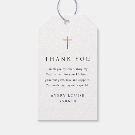 金ゴールドシンプルクロスフォトバプテスマありがとう ギフトタグ (正面)