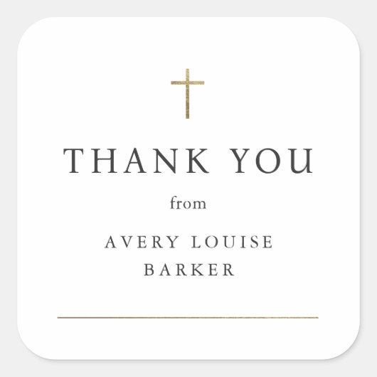 金ゴールドシンプルクロスフォトバプテスマありがとう スクエアシール (正面)
