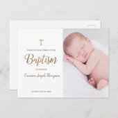 金ゴールドシンプルクロスホワイトカスタムベビーバプテスマ ポストカード (正面/裏面)