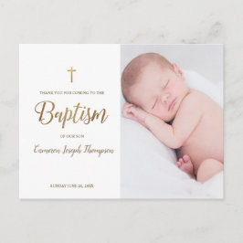 金ゴールドシンプルクロスホワイトカスタムベビーバプテスマ ポストカード