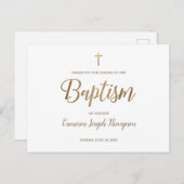 金ゴールドシンプルクロスホワイト男の赤ちゃんサンキューバプティスマ ポストカード (正面/裏面)