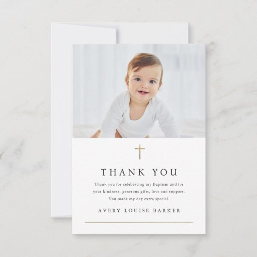 金ゴールドシンプルクロス写真宗教バプテスマ サンキューカード (正面)