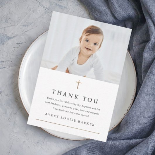 金ゴールドシンプルクロス写真宗教バプテスマ サンキューカード