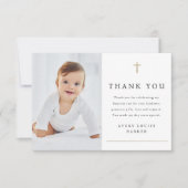 金ゴールドシンプルクロス写真宗教バプテスマ サンキューカード (正面)