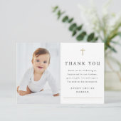 金ゴールドシンプルクロス写真宗教バプテスマ サンキューカード (スタンド正面)