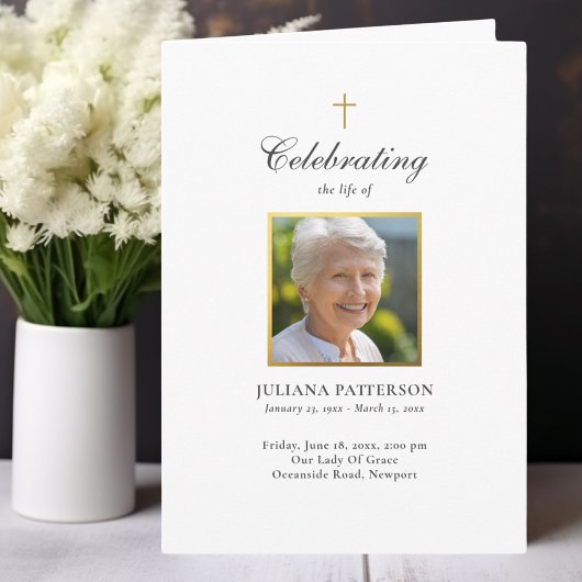 金ゴールドシンプルクロス写真葬儀順 プログラム