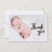 金ゴールドシンプルクロス | ベビーバプテスマありがとう写真 サンキューカード (正面)