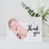 金ゴールドシンプルクロス | ベビーバプテスマありがとう写真 サンキューカード (スタンド正面)