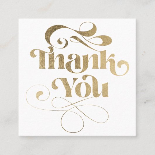 金ゴールドシンプルクールレトロスクリプトの感謝してい順序 スクエア名刺 (正面)
