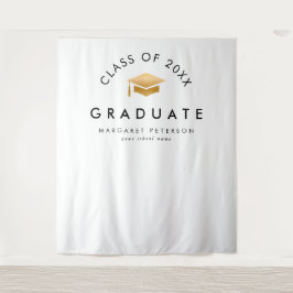 金ゴールドシンプルグラッドキャップ卒業写真の背景 タペストリー