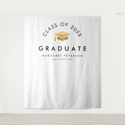 金ゴールドシンプルグラッドキャップ卒業写真の背景 タペストリー (正面)