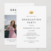 金ゴールドシンプルグラードキャップフォトダブル卒業パーティー 招待状 (正面/裏面)