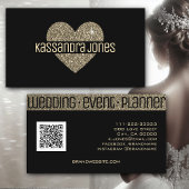 金ゴールドシンプルグリッターラブハートシェイプブラックシック 名刺