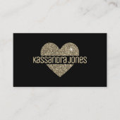 金ゴールドシンプルグリッターラブハートシェイプブラックシック 名刺 (正面)