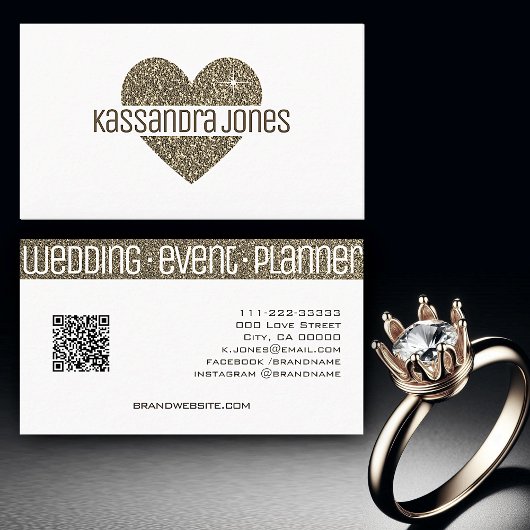 金ゴールドシンプルグリッターラブハートシェイプホワイトシック 名刺