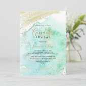 金ゴールドシンプルグリーンミニマリストジェンダーがパーティーを明らかにする 招待状 (スタンド正面)