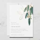 金ゴールドシンプルグリーンユーカリ葉ベビーシャワー 招待状 (正面)