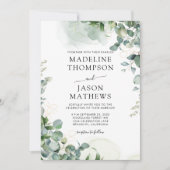 金ゴールドシンプルグリーンリーのシックなユーカリ洗浄結婚 招待状 (正面)