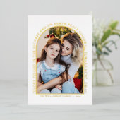 金ゴールドシンプルグリーンリー写真コラージュクリスマス 箔シーズンカード (立ち正面)