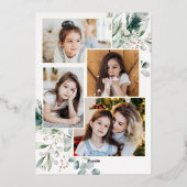 金ゴールドシンプルグリーンリー写真コラージュクリスマス 箔シーズンカード (裏面)