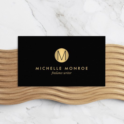 金ゴールドシンプルサークルモノグラムプロフェッショナルブラック 名刺
