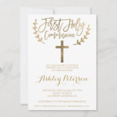 金ゴールドシンプルシッククロスファースト聖餐式 招待状 (正面)