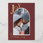 金ゴールドシンプルジョイ家族フォトアーチクリスマスクリスマス 箔シーズンカード (正面)