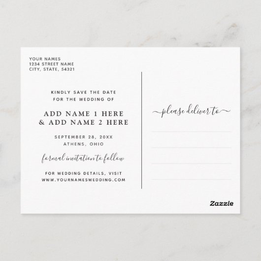 金ゴールドシンプルスクリプトオーバーレイ写真の保存日付 ポストカード (裏面)