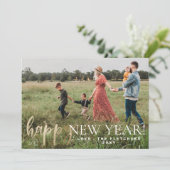 金ゴールドシンプルスクリプトハッピーニューイヤーホリデーカード シーズンカード (スタンド正面)