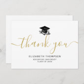 金ゴールドシンプルスクリプトブラックグラッドキャップ卒業 サンキューカード (正面/裏面)