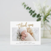 金ゴールドシンプルスクリプト写真ベビーありがとう ポストカード (スタンド正面)