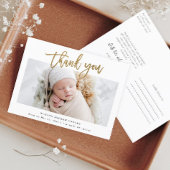 金ゴールドシンプルスクリプト写真ベビーありがとう ポストカード