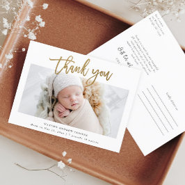 金ゴールドシンプルスクリプト写真ベビーありがとう ポストカード